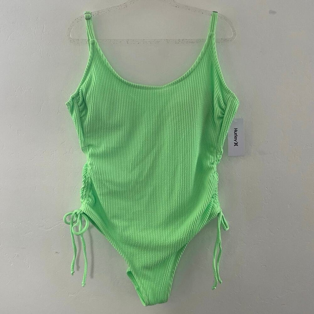 Hurley Swimsuit Women's 3X Neon Green One Piece Sleeveless Ribbed Adjustable NEW